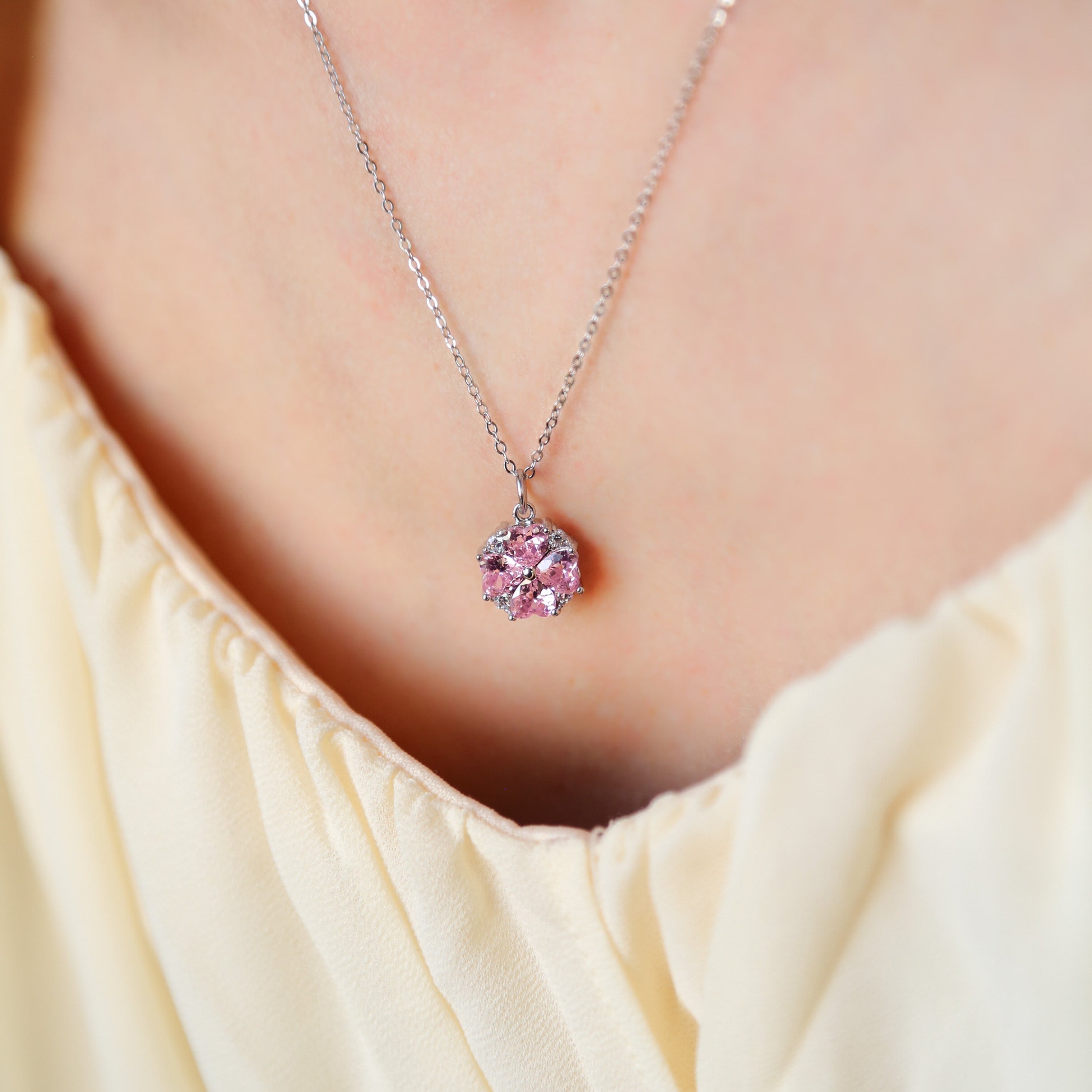 BLOSSOM - 925 Sterling Silver Necklace with Pink Zircons