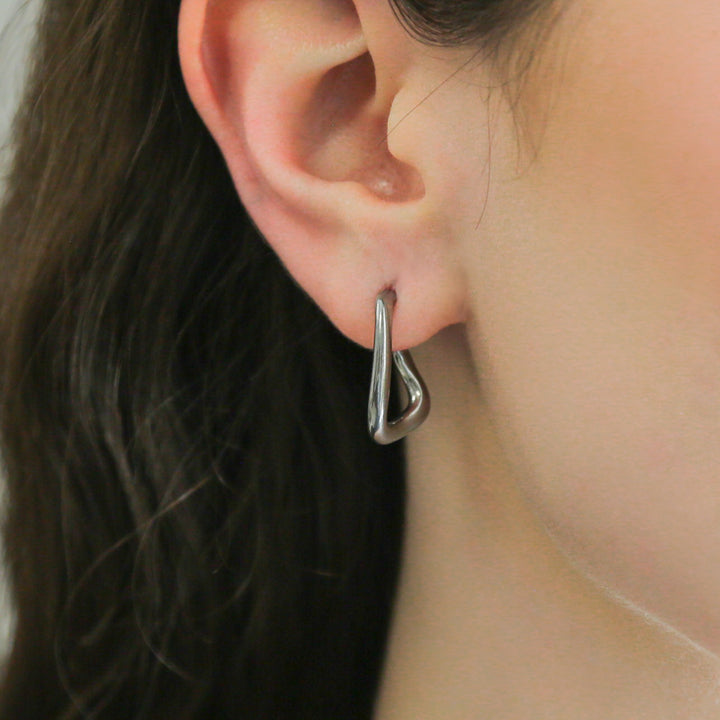 CORA -  Silver Irregular C Shaped Chunky Earrings