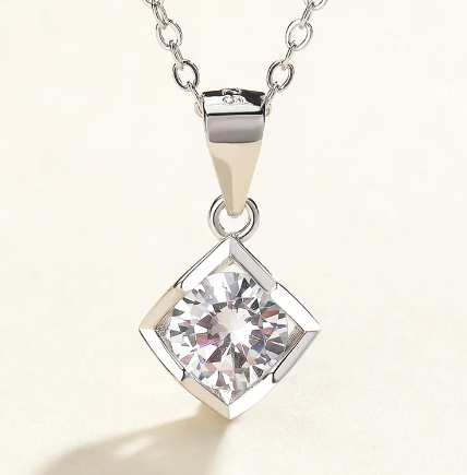 CARMINE - Sterling Silver 18” Necklace with Suspended Zircon Pendant