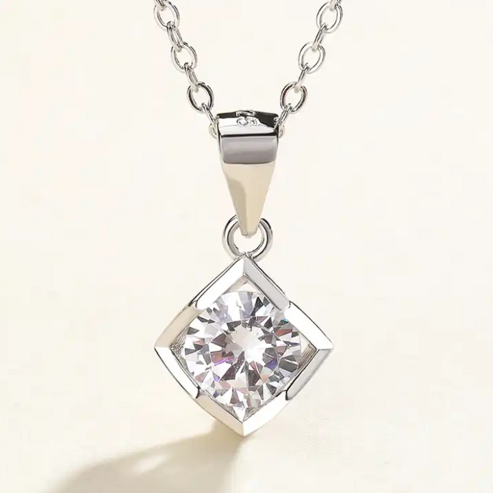 CARMINE - Sterling Silver 18” Necklace with Suspended Zircon Pendant