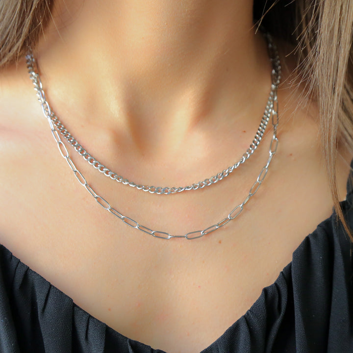 Chamber SILVER Necklace Stainless Steel Double Layer Necklace