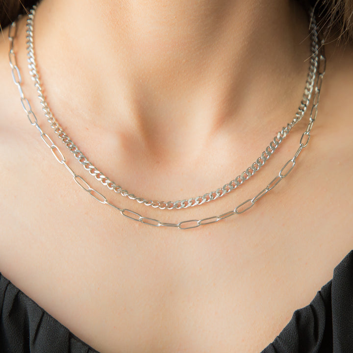 Chamber SILVER Necklace Stainless Steel Double Layer Necklace