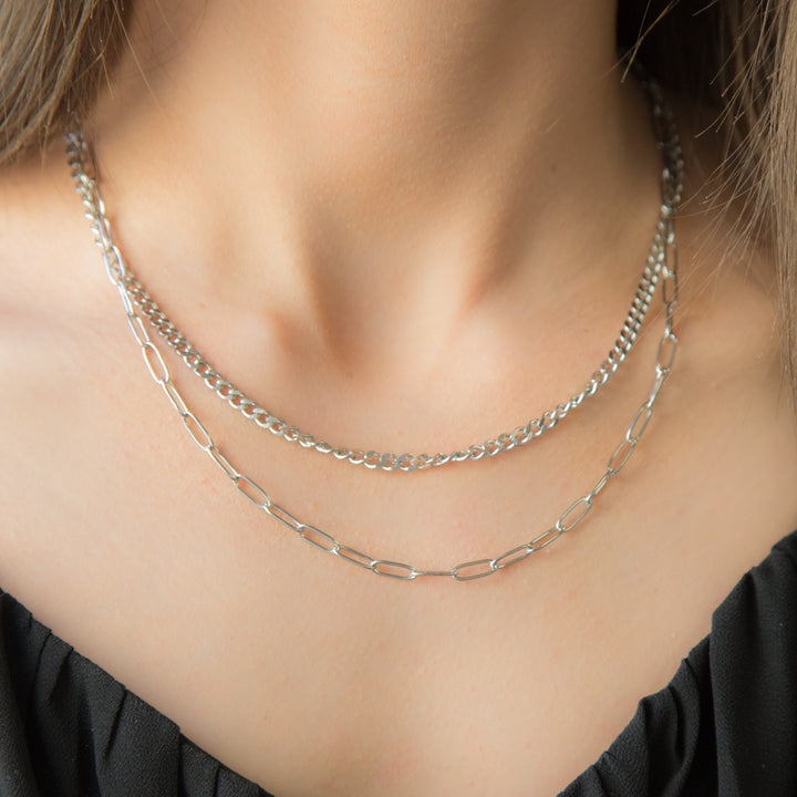 Chamber SILVER Necklace Stainless Steel Double Layer Necklace