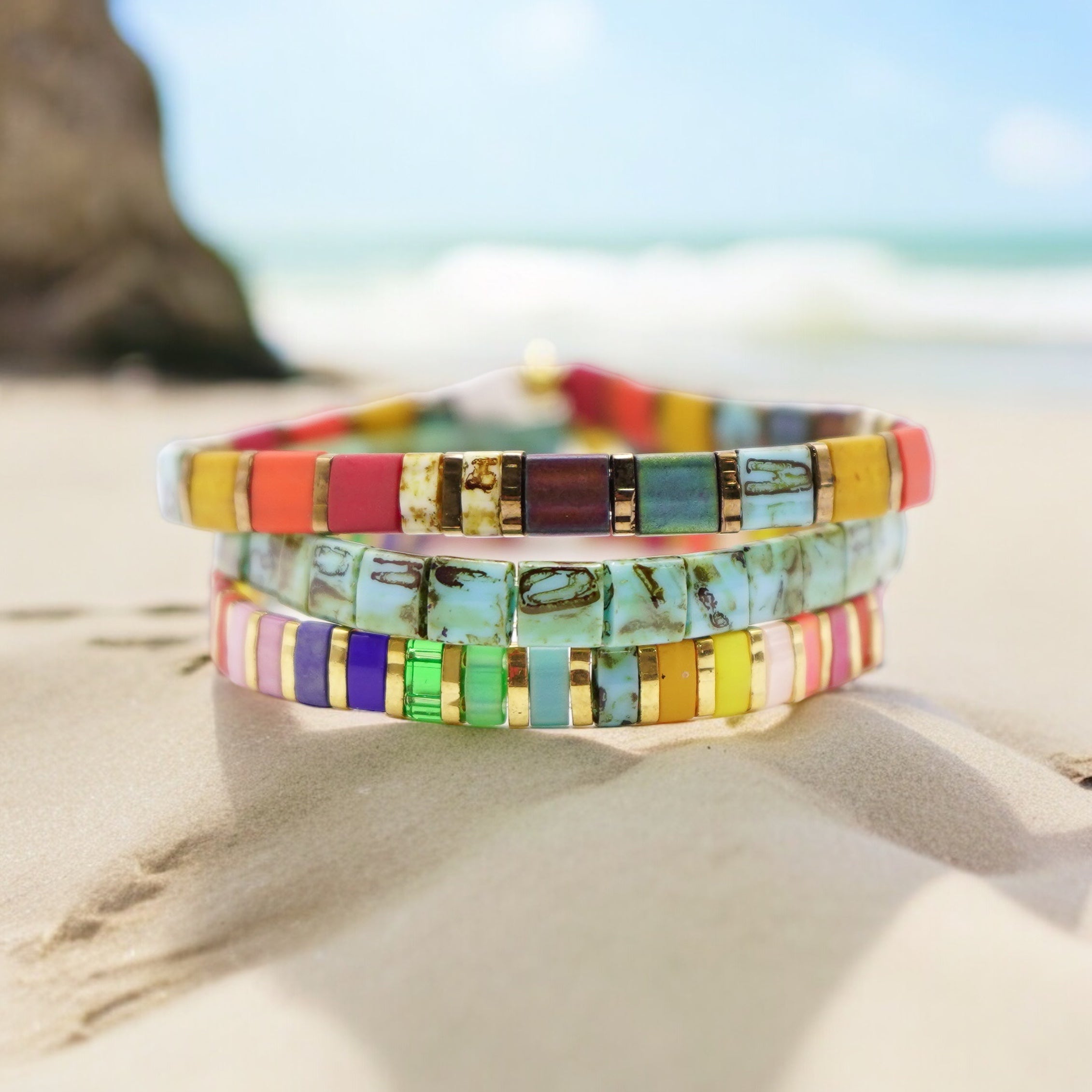 【リ&マ】ブレスレット6点 Mack & Rex Chaos Tila Bead Bracelet Stack - Miyuki Tila Beads On