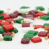 a pile of red, white, and green lego pieces