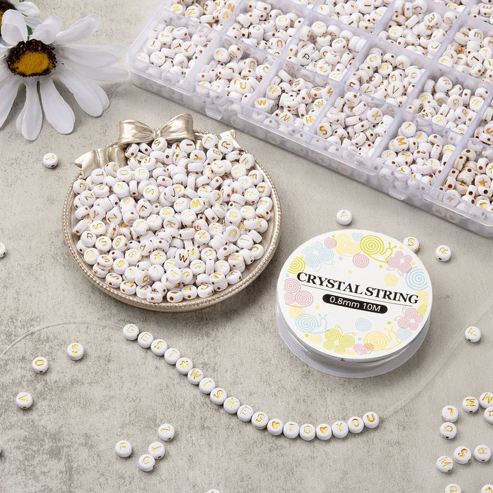 LETTERS - WHITE GOLD ROUND - DIY Bracelet Kit