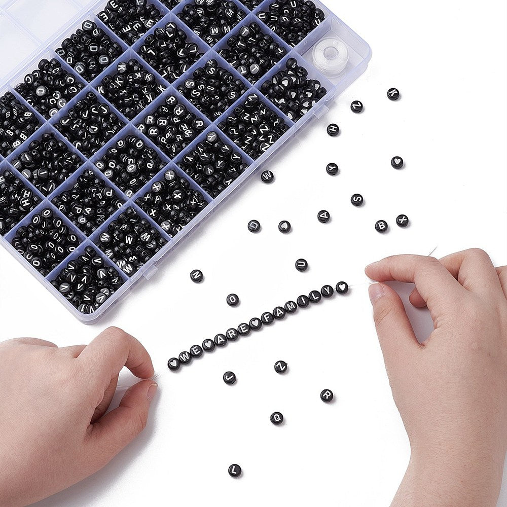 BLACK & WHITE ROUND LETTERS - DIY Bracelet Kit