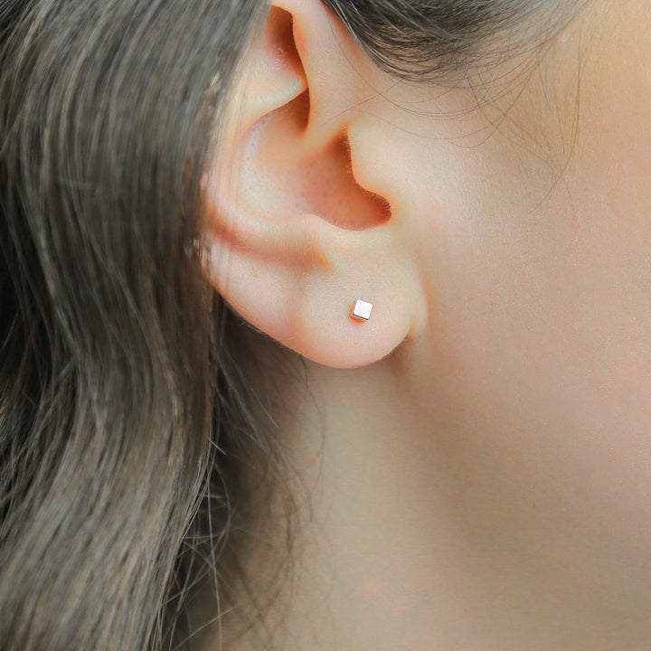 TINY CUBE - Sterling Silver Stud Earrings