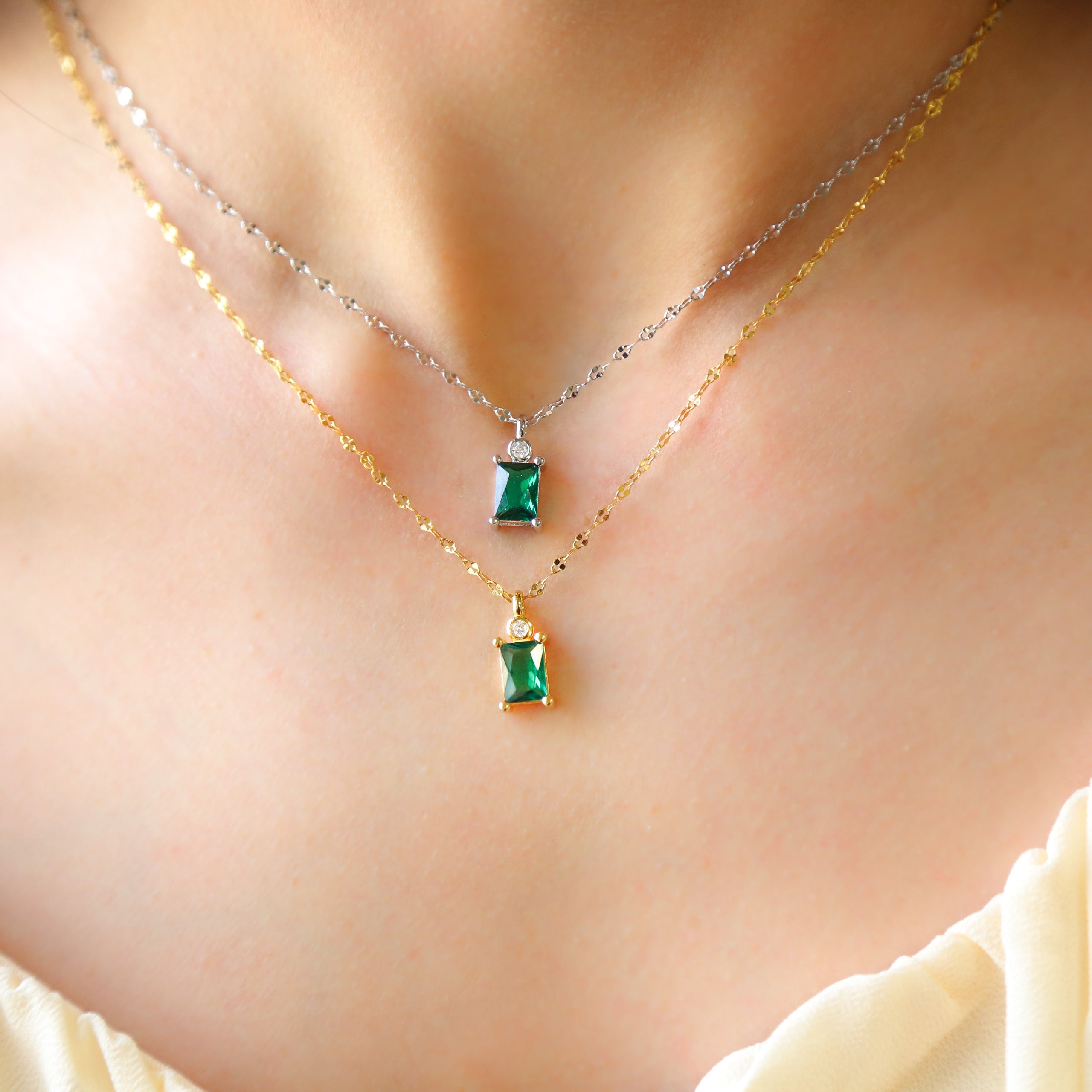 EMERALD SKY - Emerald CZ Necklace in Sterling Silver or 18K Gold