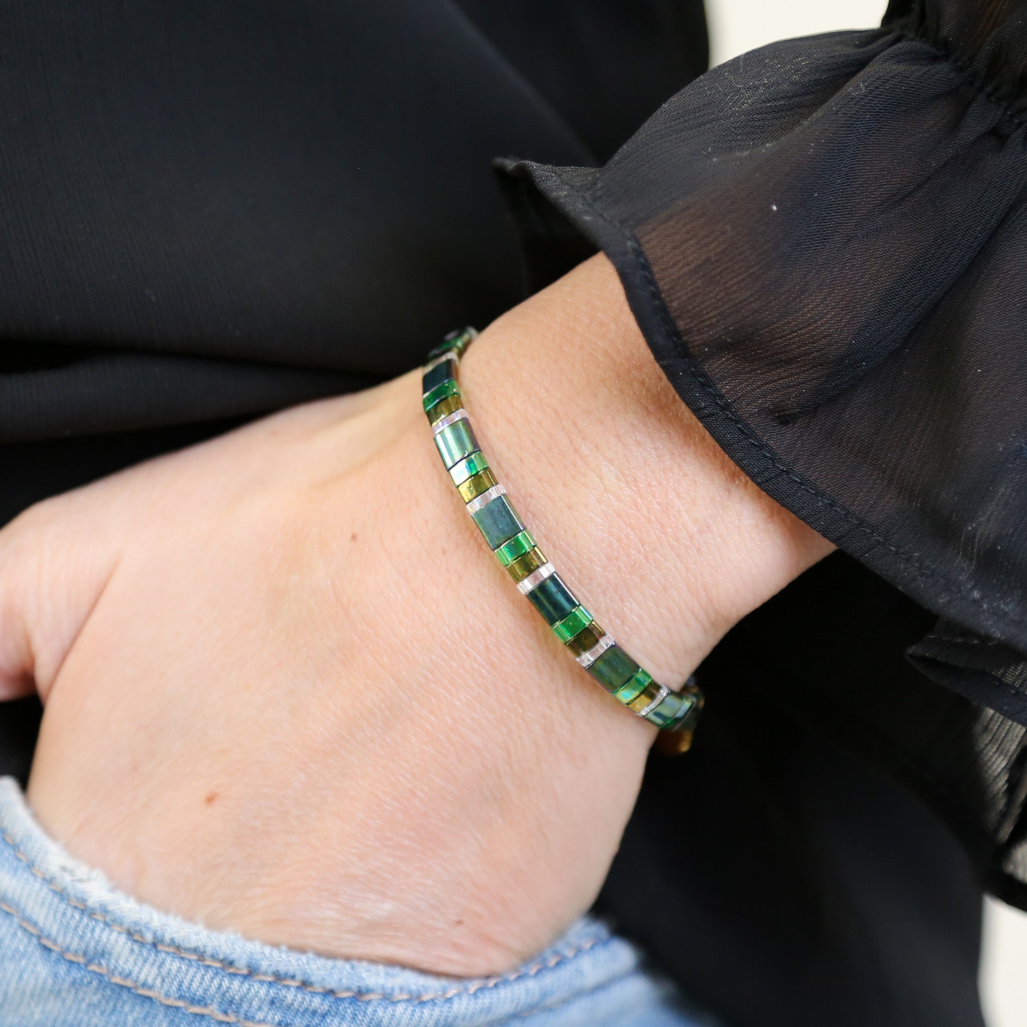 Mack & Rex Evergreen Tila Bead Bracelet - Miyuki Tila Beads On