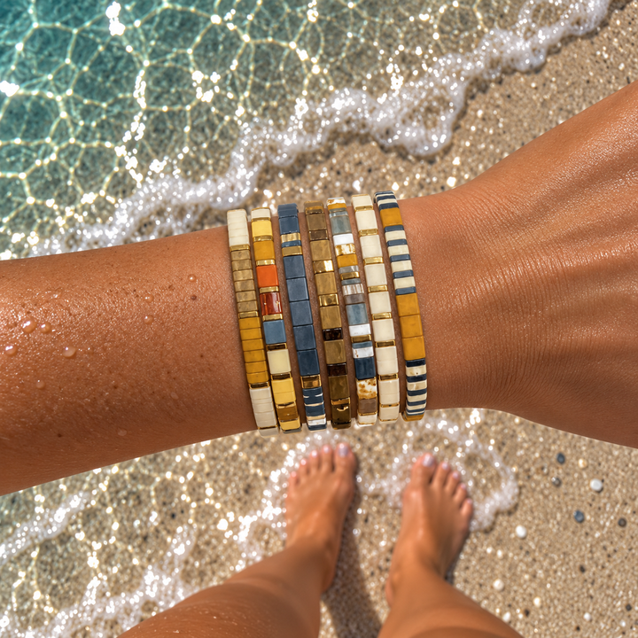 RETRO GLOW - 7 Tila Bead Bracelet Stack