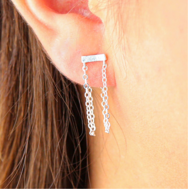 HOSTAGE- 925 Sterling Silver earrings with bar & double chain