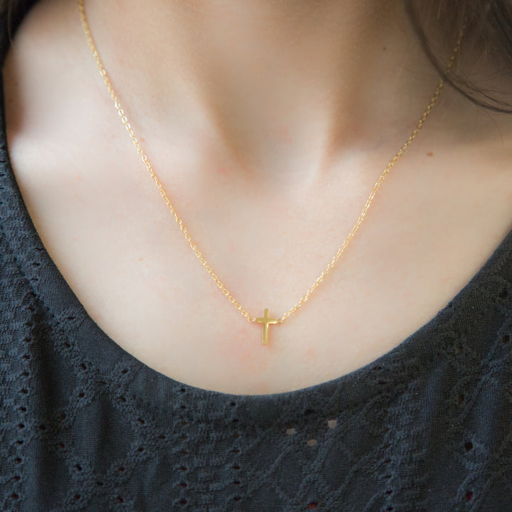 FAITH | 18K Gold Necklace | Tiny Chain Cross Necklace