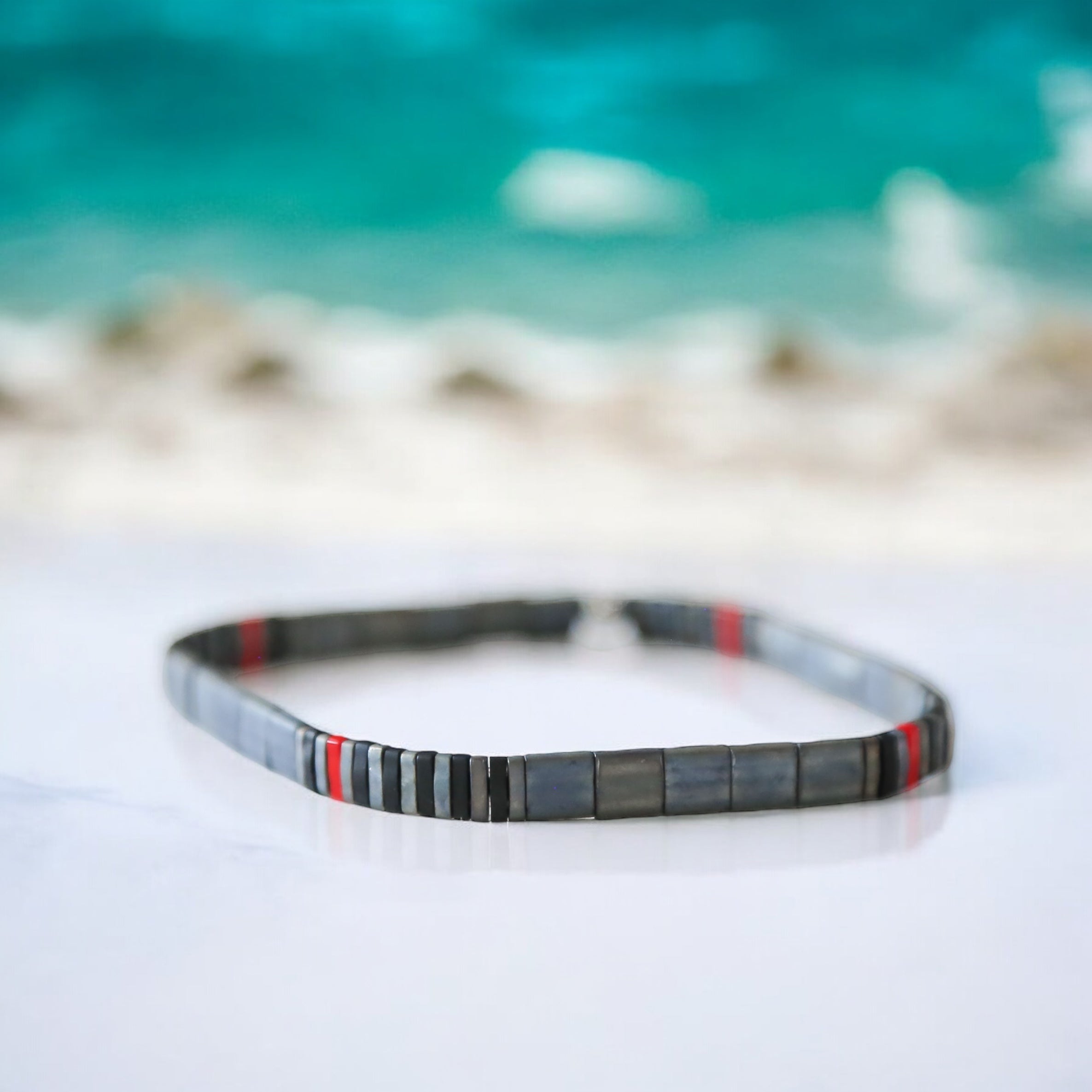 Mack & Rex Firefighter Gray Tila Bead Bracelet - Miyuki Tila Beads