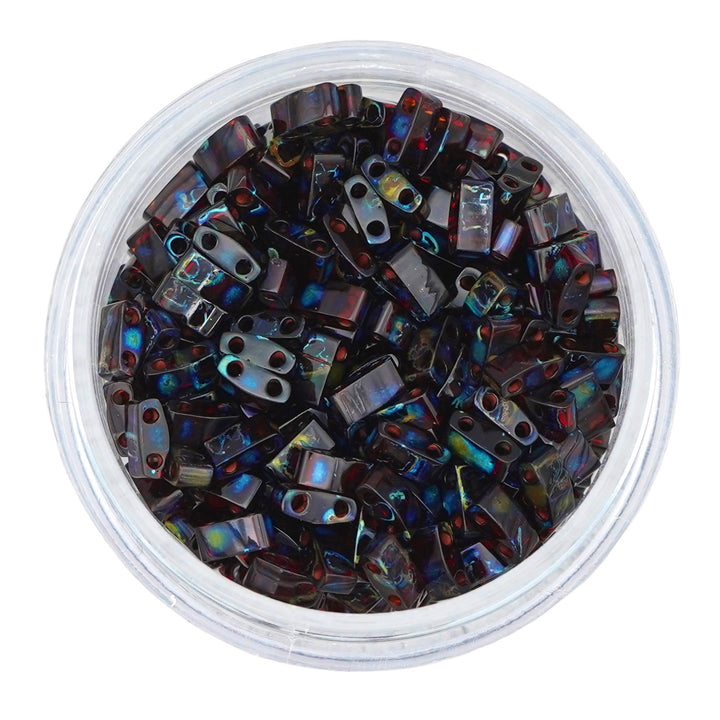 4504 Half Tila Beads - Deep Red Transparent Picasso