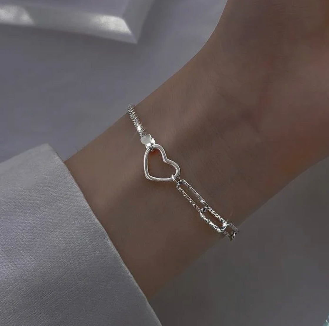 Modern Sterling Silver Heart Bracelet from Taxco, 'Everlasting Heart