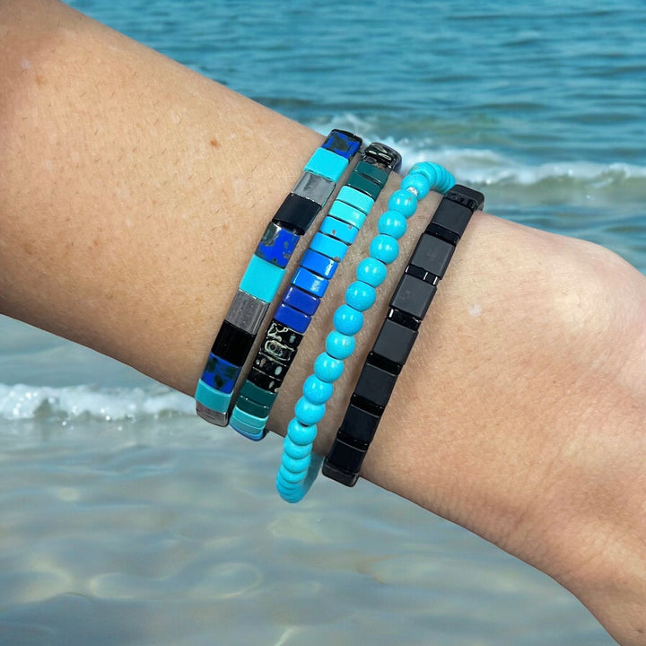 BLUE ABYSS - 4 Tila Bead Bracelet Stack