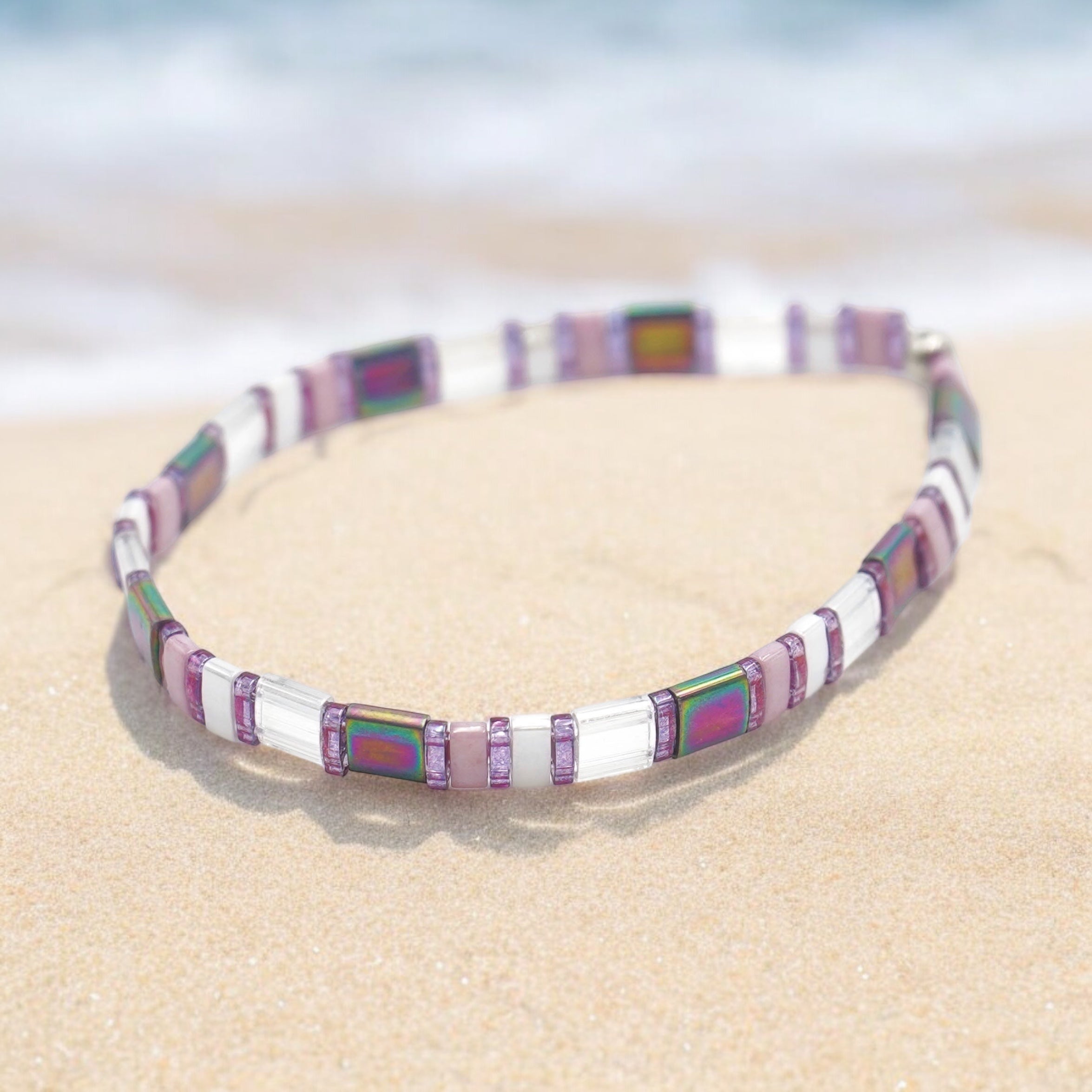 Mack & Rex Purple Haze Tila Bead Bracelet - Miyuki Glass Tila