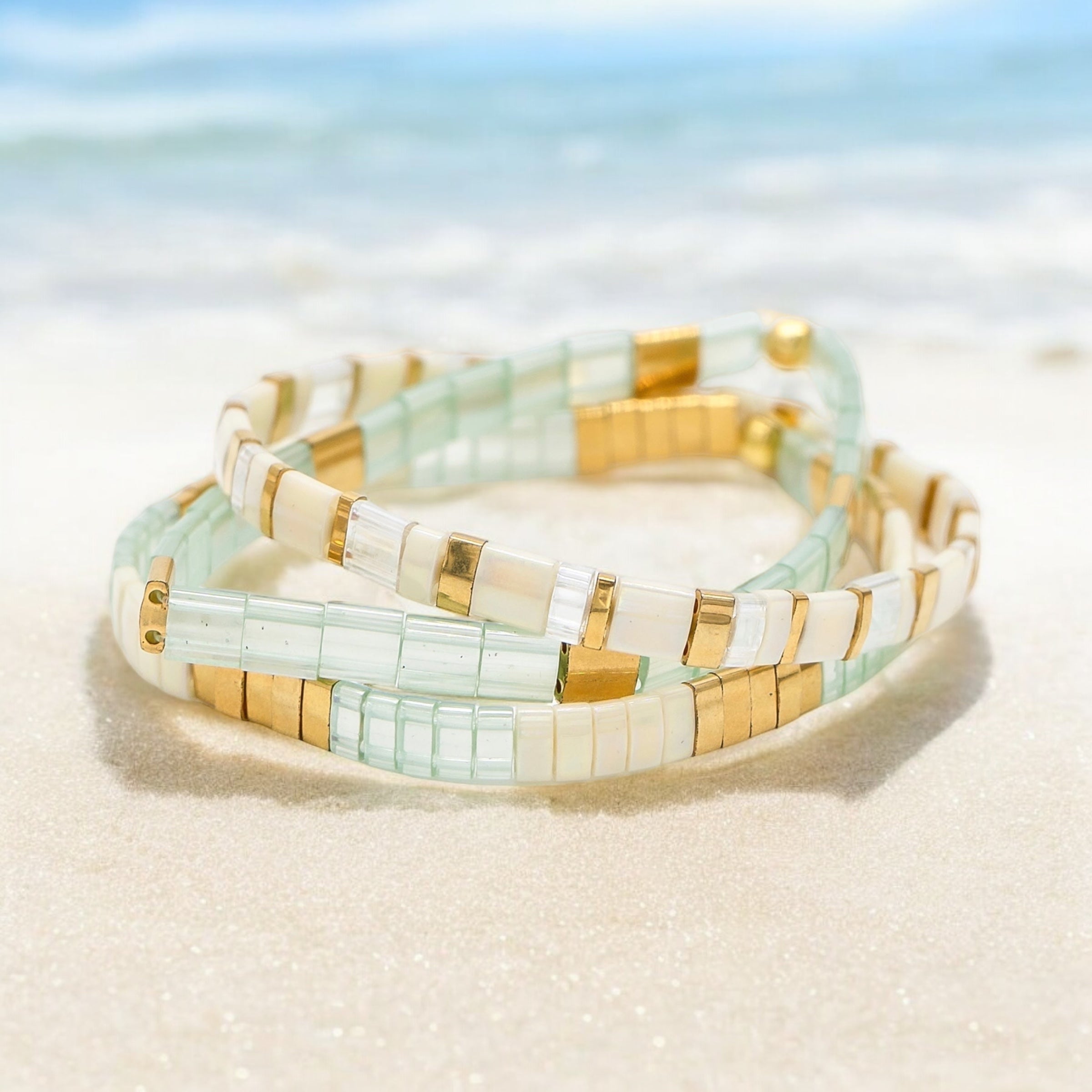 Mack & Rex Atlantis Tila Bead Bracelet Stack Of 3 - Miyuki Glass