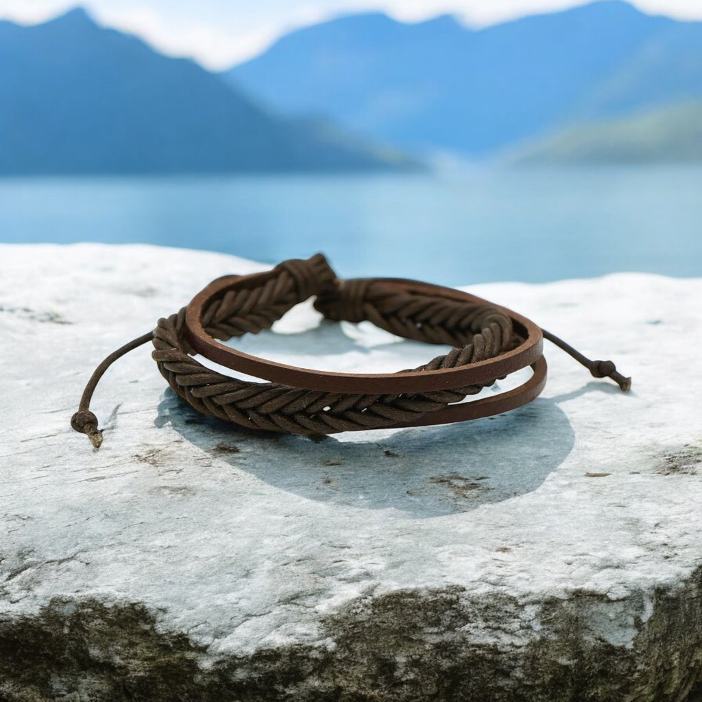 ●tow tow archive● Graphicos Leather Bracelet Dark Brown TB BUCKSHOT - Men's Leather Multi-Strand Bracelet – Mack & Rex