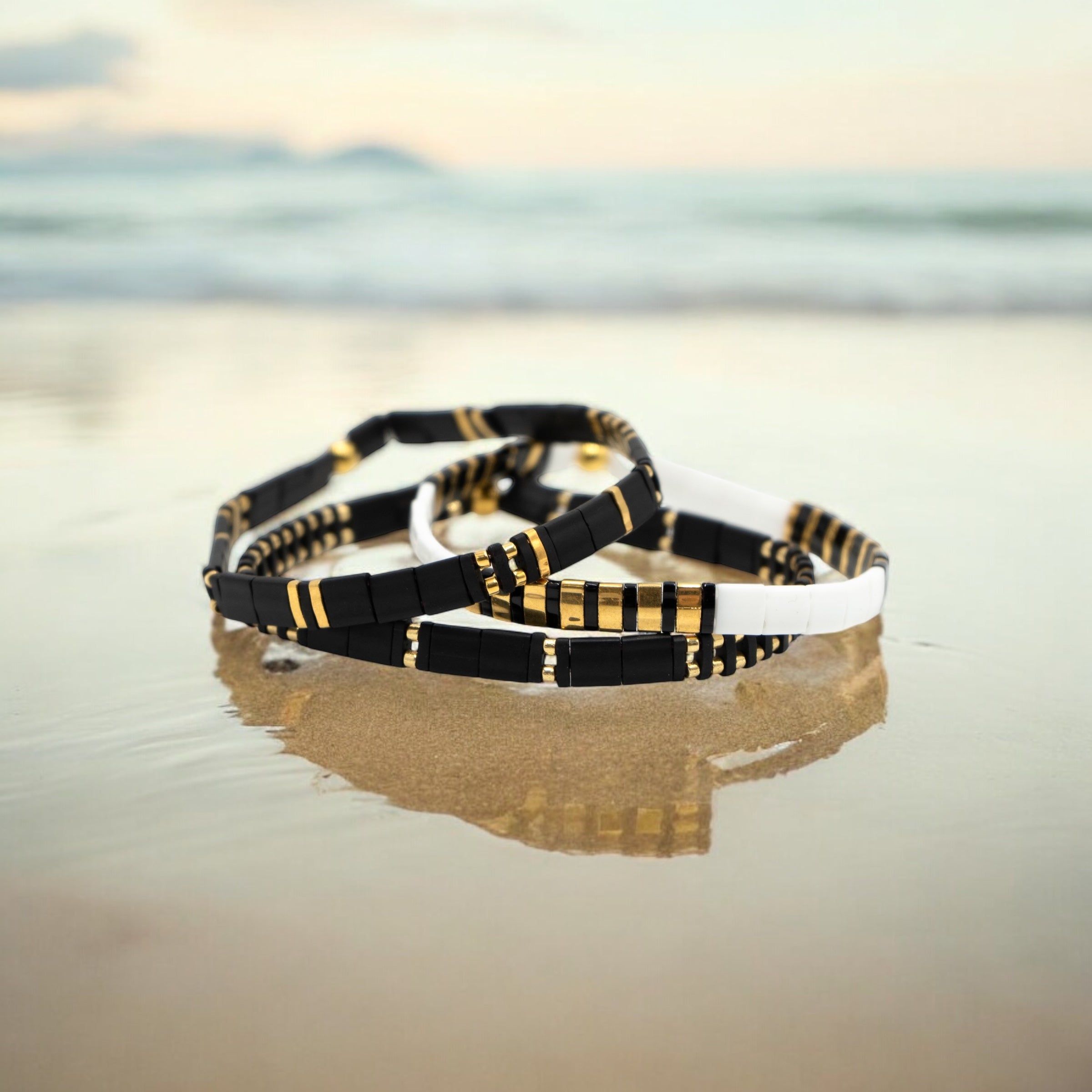 Mack & Rex Seduction Tila Bead Bracelet Stack - Black & Gold