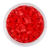 red plastic beads in a plastic container