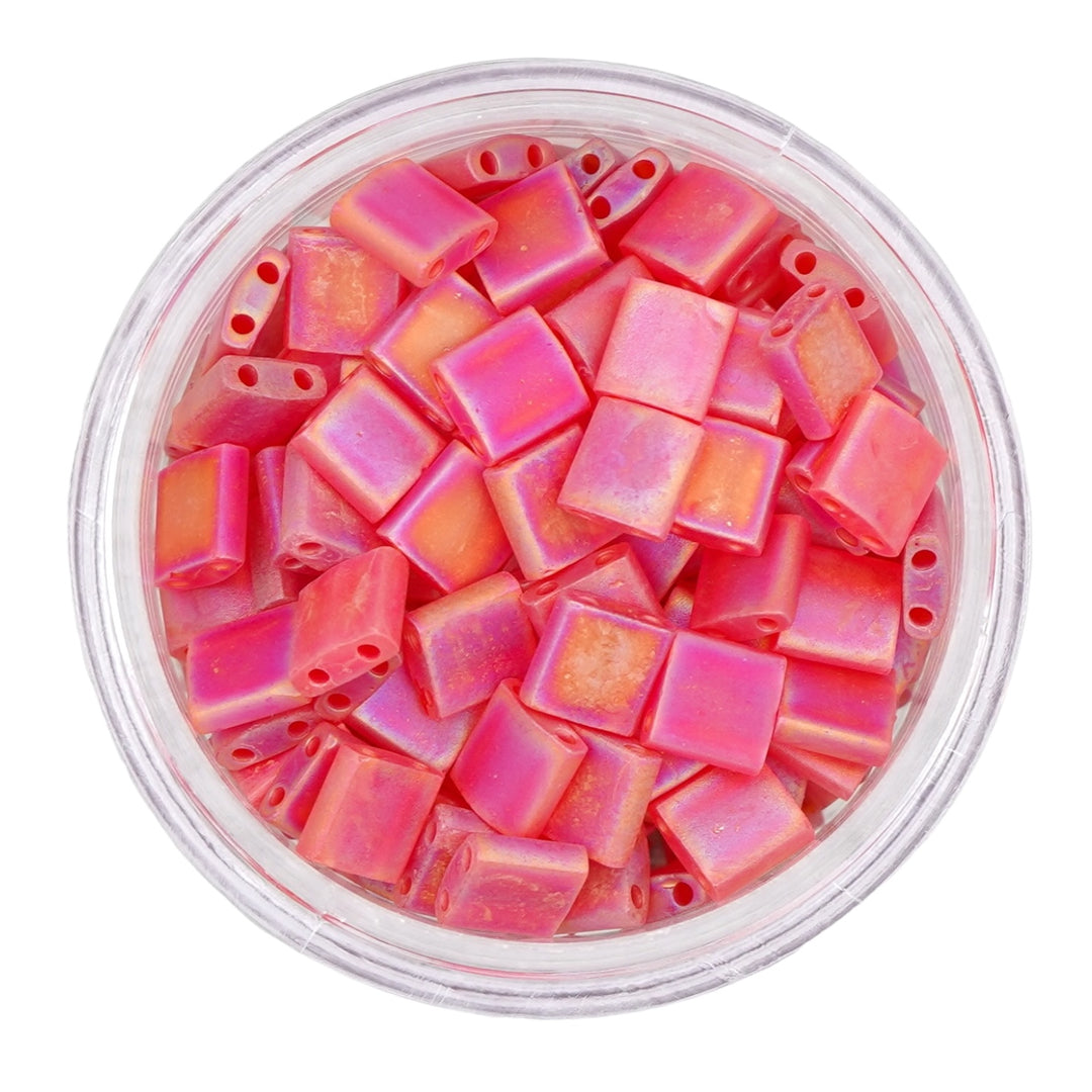 0140FR Red Transparent Matte Rainbow - Quarter Tila Beads