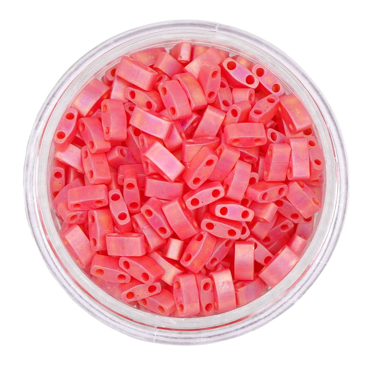 0140FR Red Transparent Matte Rainbow - Quarter Tila Beads