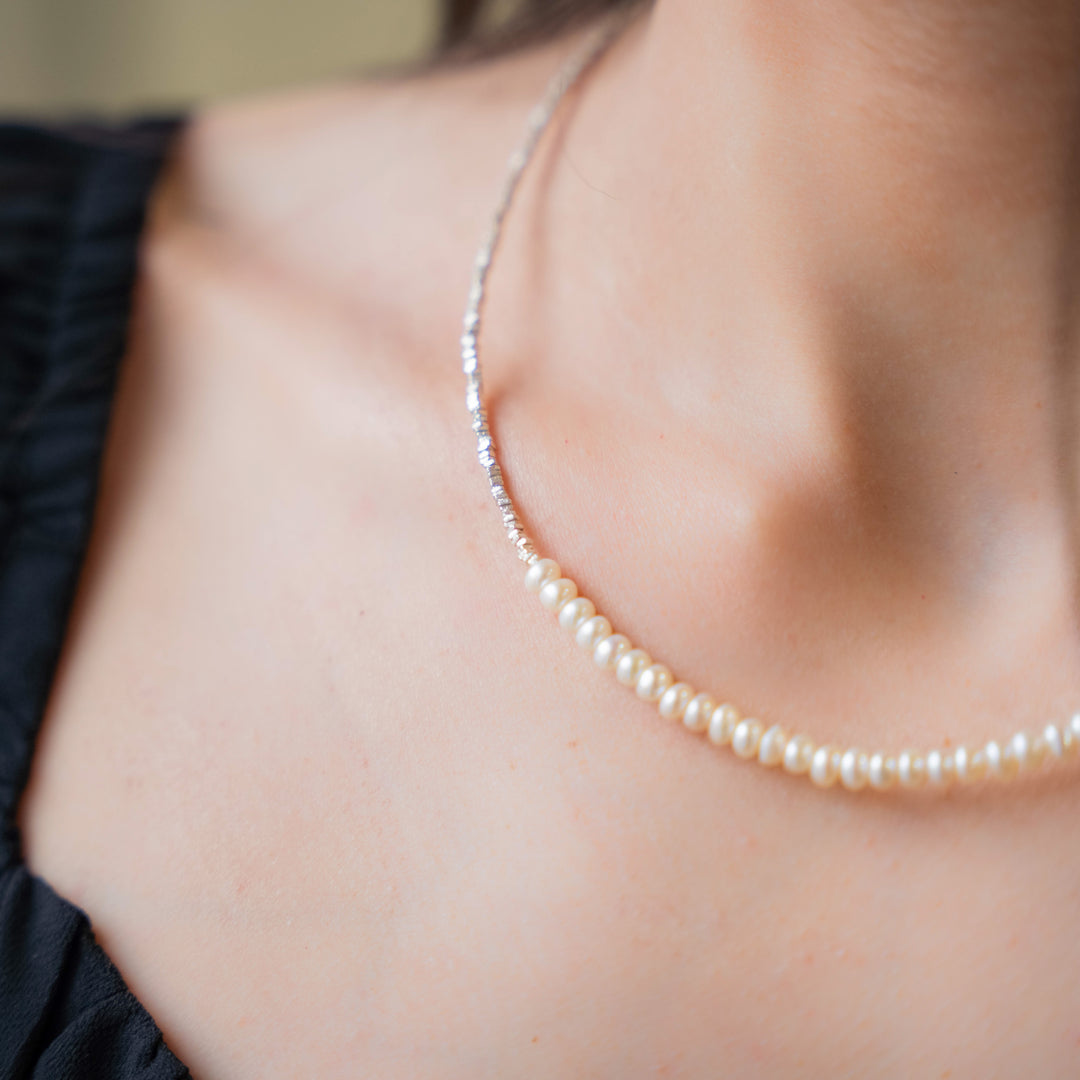 Knockout Necklace Sterling Silver and Freshwater Pearl 15.75 inches