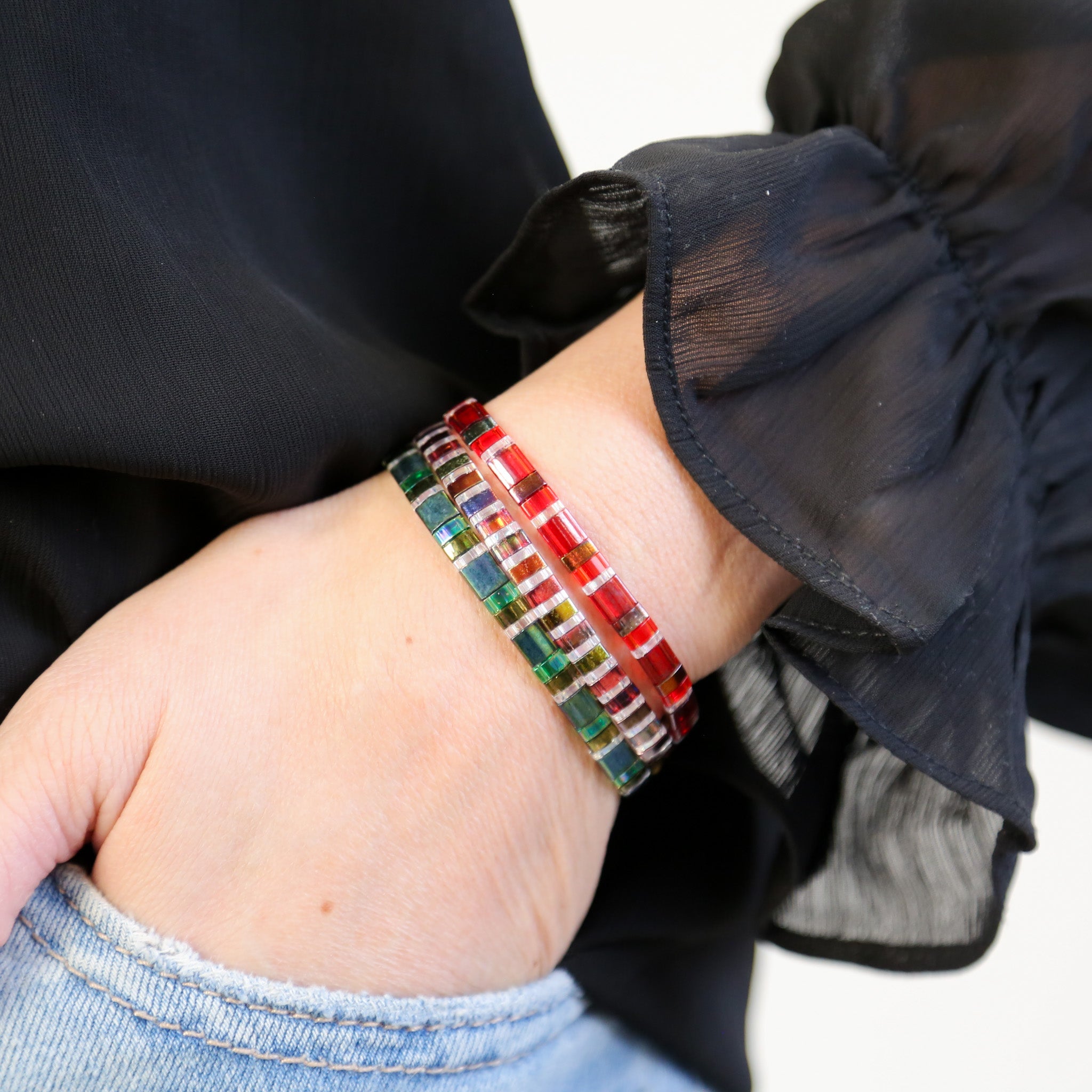 Mack & Rex Evergreen Tila Bead Bracelet - Miyuki Tila Beads On