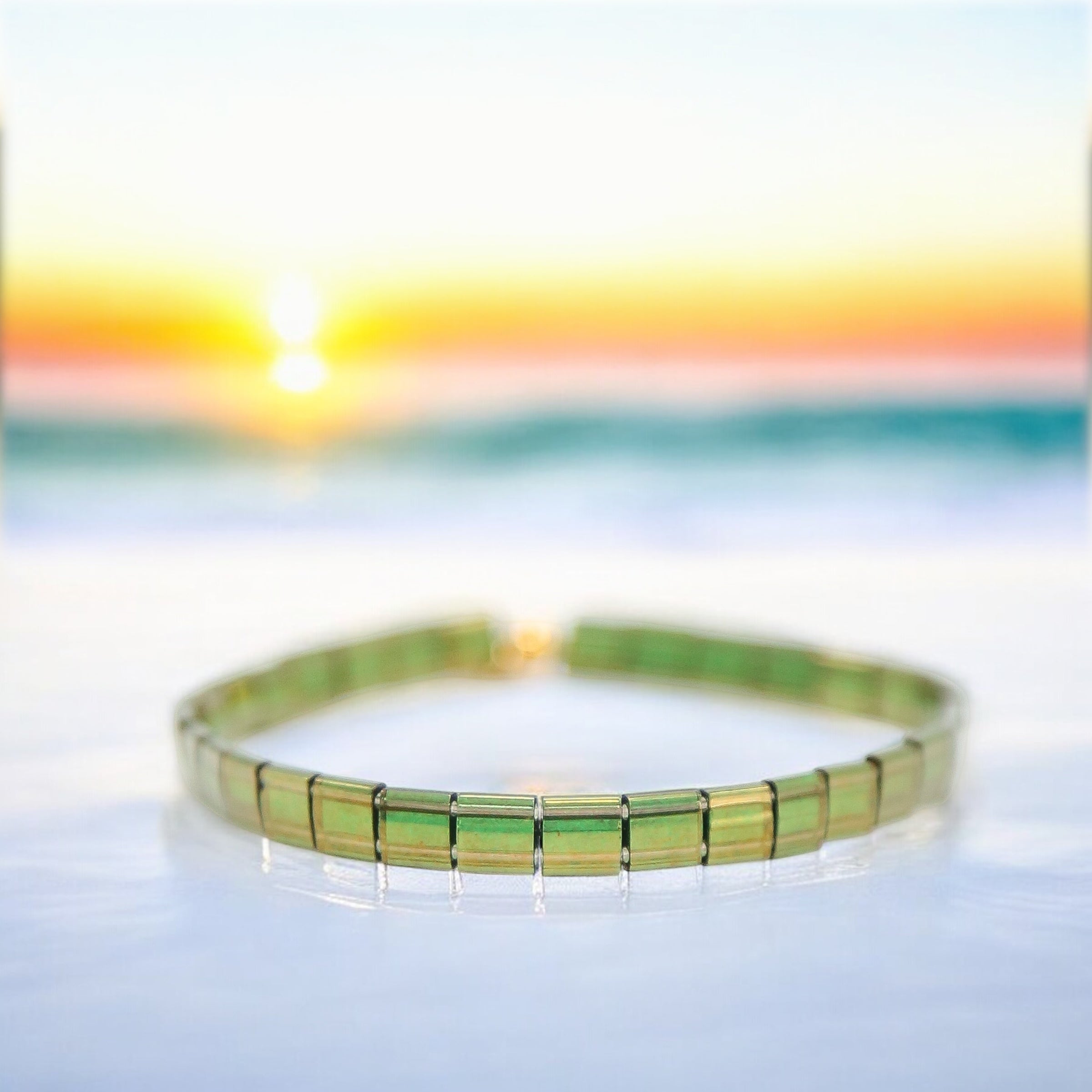 Mack & Rex Olive Green Tila Bead Bracelet — Miyuki Tila Beads On