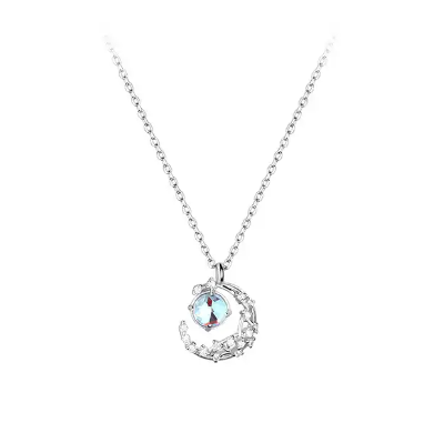 OVER THE MOON | 925 Sterling Silver Necklace With Zircon | 15.75 Inch