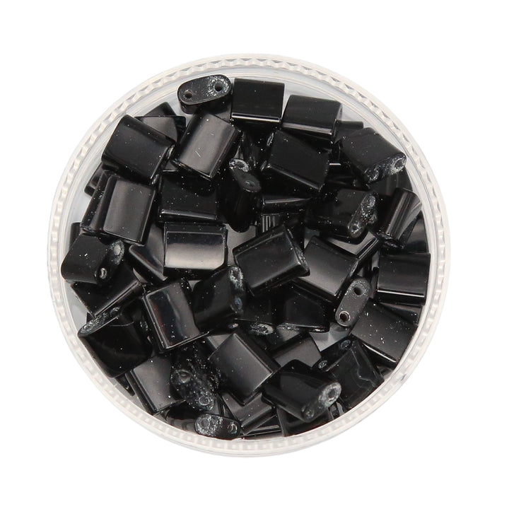 BLACK TOURMALINE - Half Stone Tile Beads