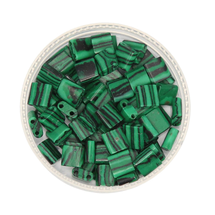 SYNTHETIC MALACHITE - Half Stone Tile Beads