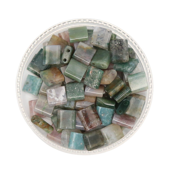 INDIAN AGATE - Half Stone Tile Beads