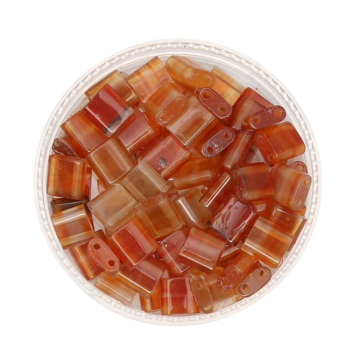 RED AGATE - Half Stone Tile Beads