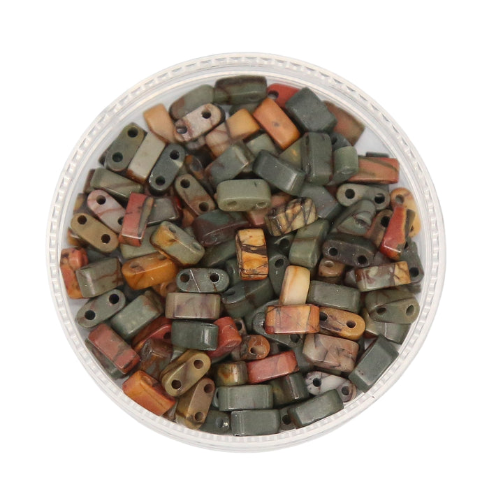 GRAY RED PICASSO - Half Stone Tile Beads