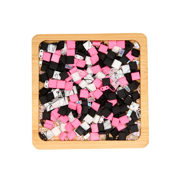 ROLLER DERBY GIRL - Pink and Black Tila Bead Mix