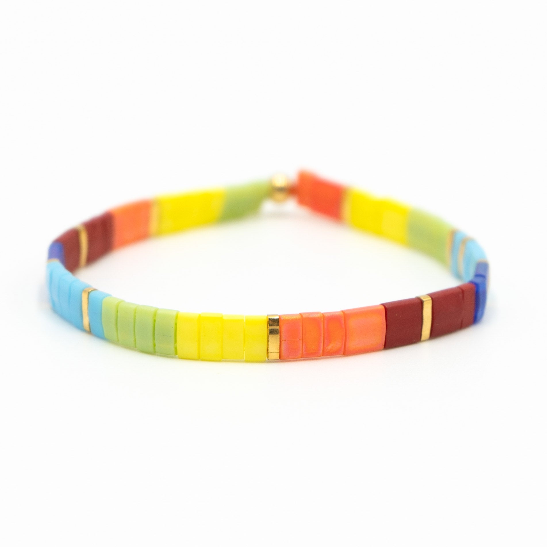 a multicolored bracelet on a white background