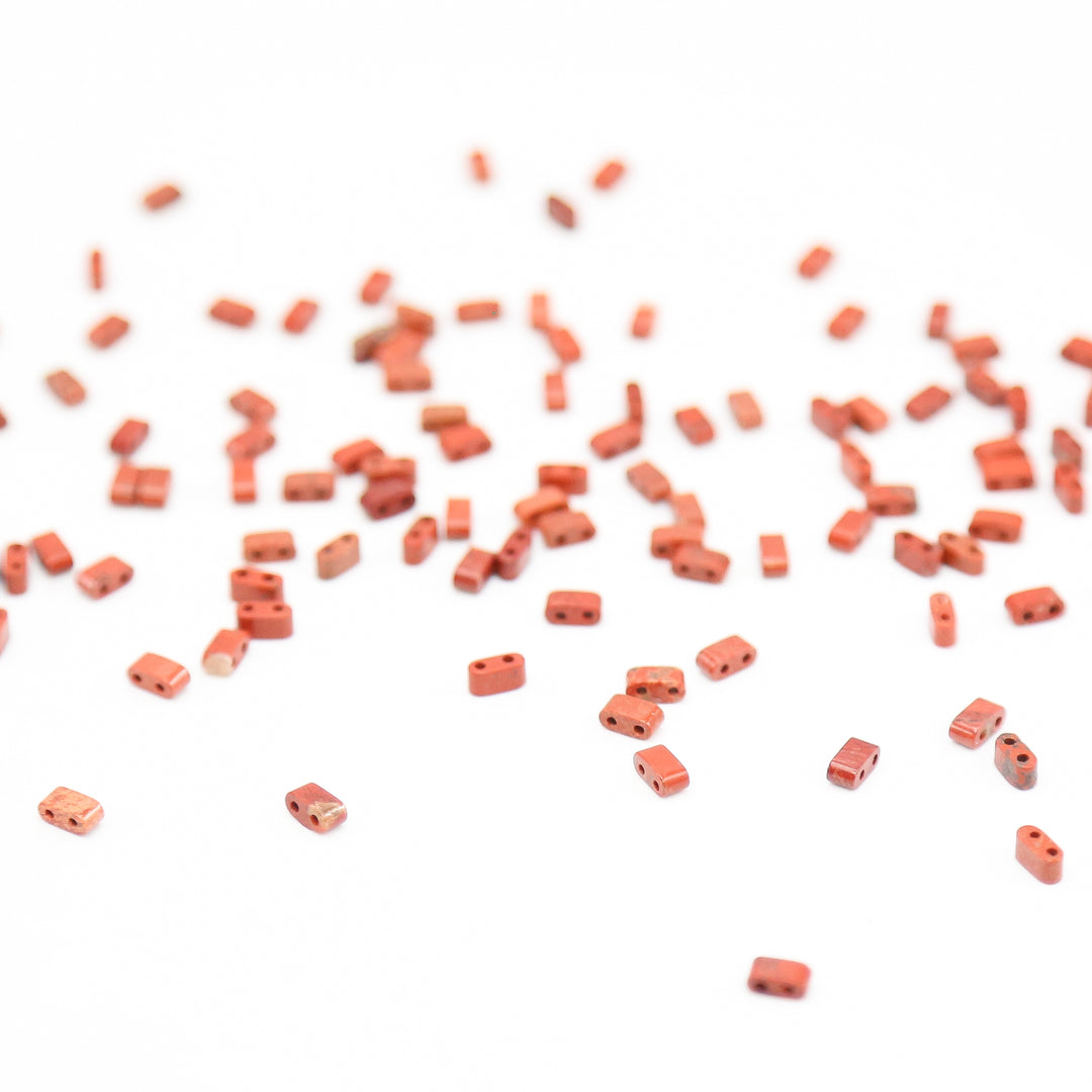 RED JASPER - Half Stone Tile Beads