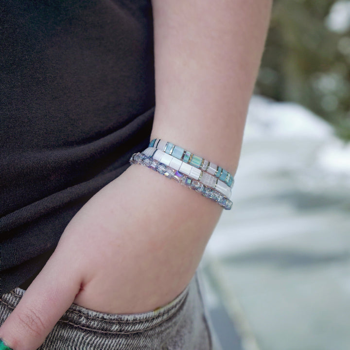 River of Ice - Tila Bead Bracelet Stack - Mack & Rex