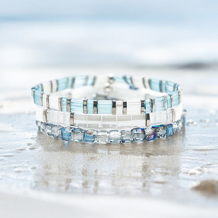 River of Ice - Tila Bead Bracelet Stack