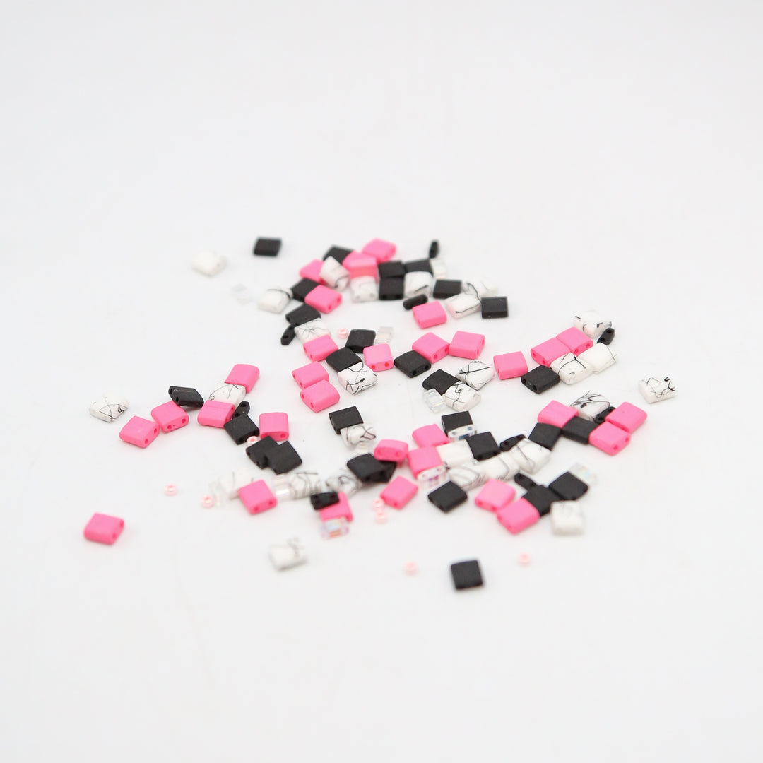 ROLLER DERBY GIRL - Pink and Black Tila Bead Mix