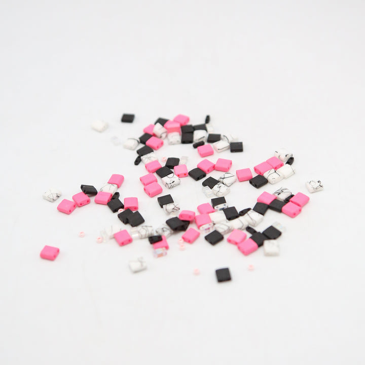 ROLLER DERBY GIRL - Pink and Black Tila Bead Mix