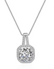a necklace with a cushion cut diamond in the center
