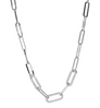 a silver chain with a link on a white background