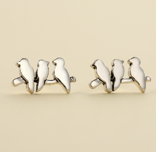 LOVEBIRD- SILVER Earring 925 Sterling Silver 3 Birdies Stud Earring