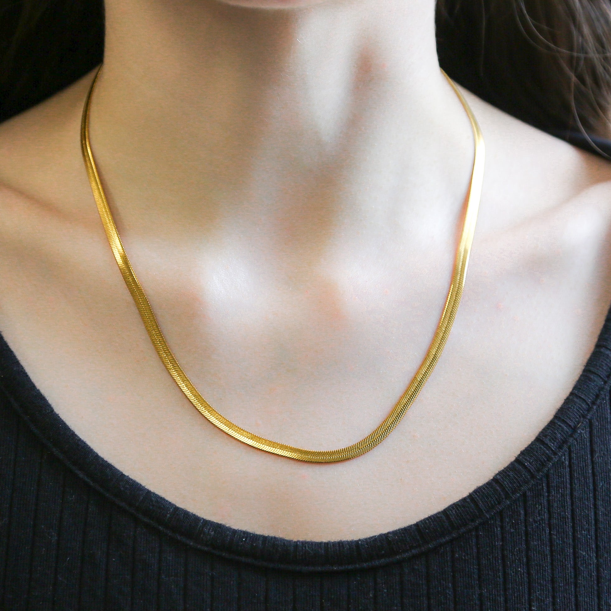 18k Gold Herringbone Necklace, 3mm popular