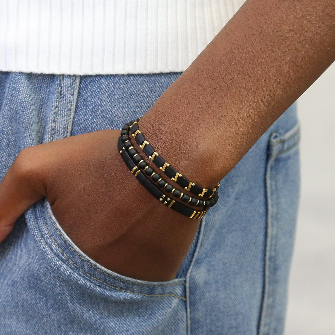 BLACK SATIN - Tila Bracelet Stack of 3