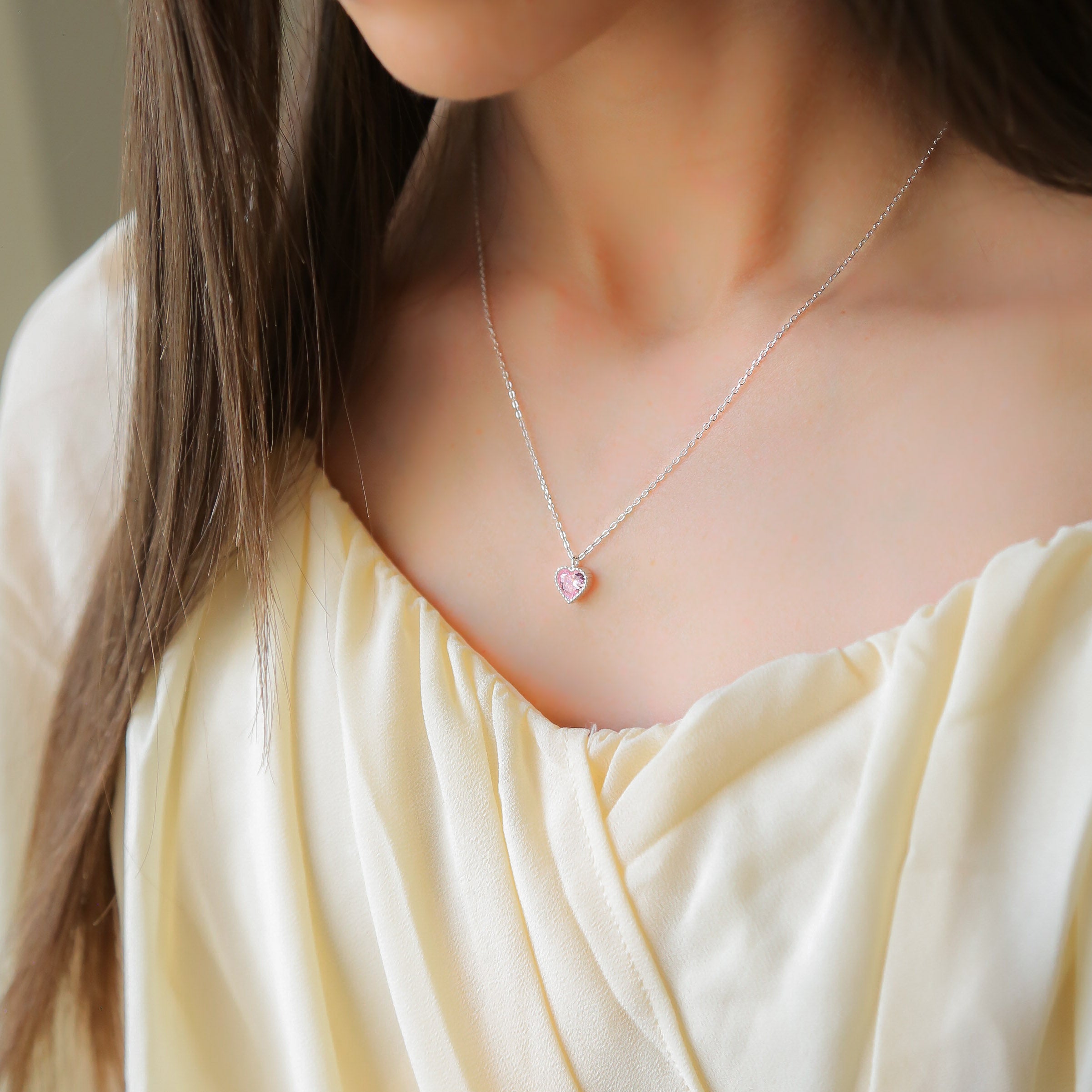 SWEET TALK - 925 Sterling Silver Necklace with Pink Zircon Heart